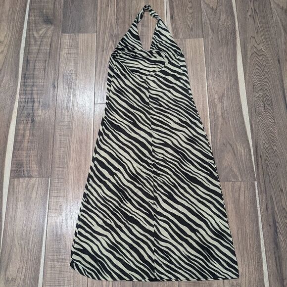 LAUREN RALPH LAUREN Women's Brown & Tan Zebra Print Halter Maxi Dress. Small. - Picture 2 of 6